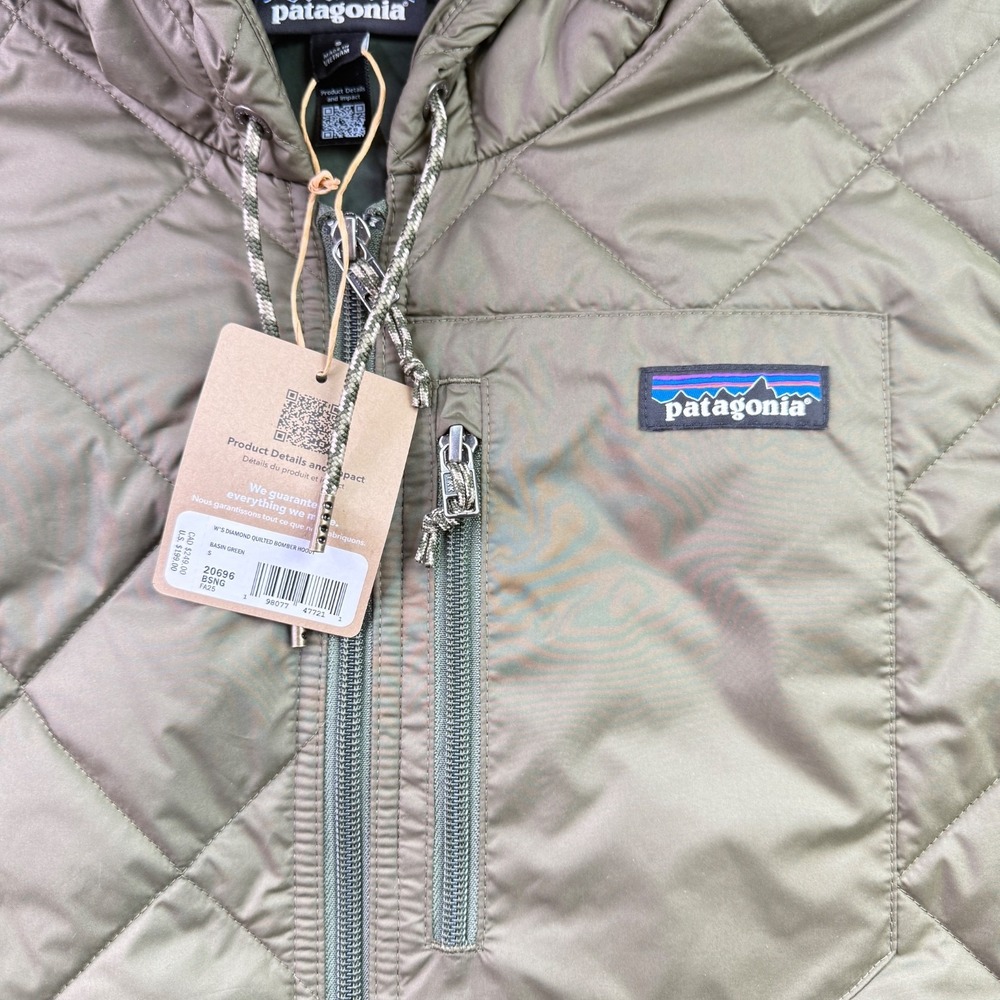 Patagonia Diamond Quilted Bomber Hoody Women's Size Small S NWT Basin Green NEW - Picture 2 of 7
